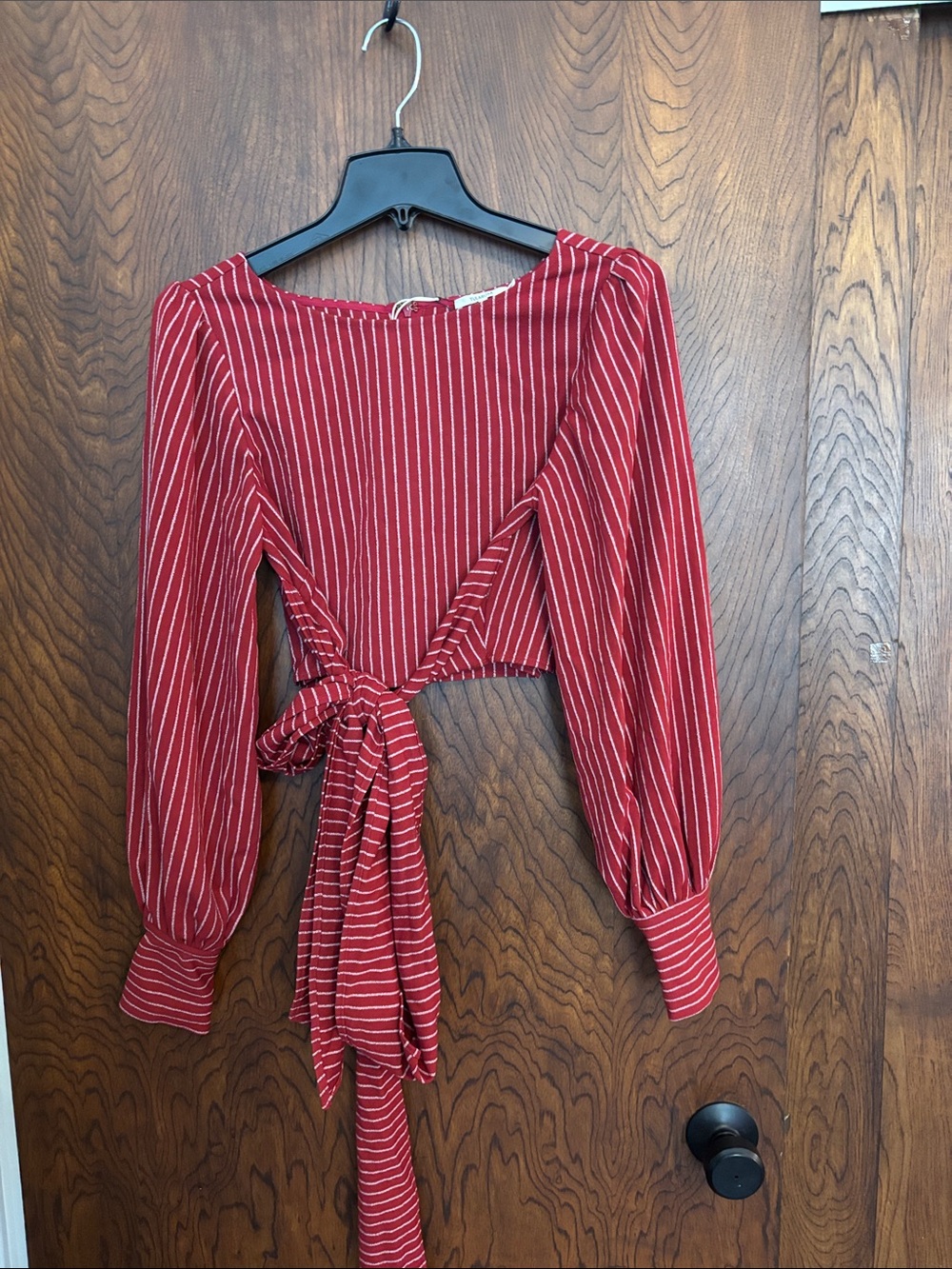 Tularosa Red Pinstripe Tie-Front Cropped Blouse